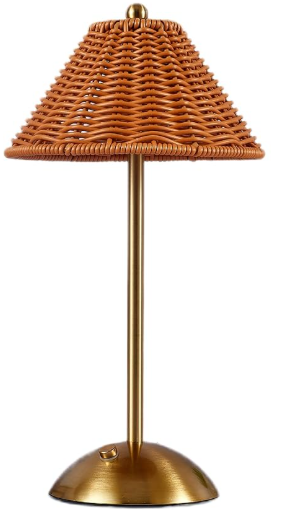 Boho Rattan Table Lamp, Cordless Wicker Lamp Rechargeable Bamboo Desk Lamp 3 Color Dimmable Touch Control Night Light for Bedroom, Living Room, Outdoor Decor