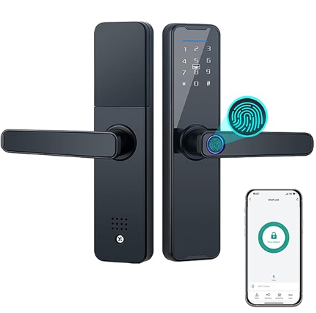 COMETX Smart Fingerprint Door Lock - Tuya Compatible Smart Lock with Handle and Keypad, No Batteries Required
